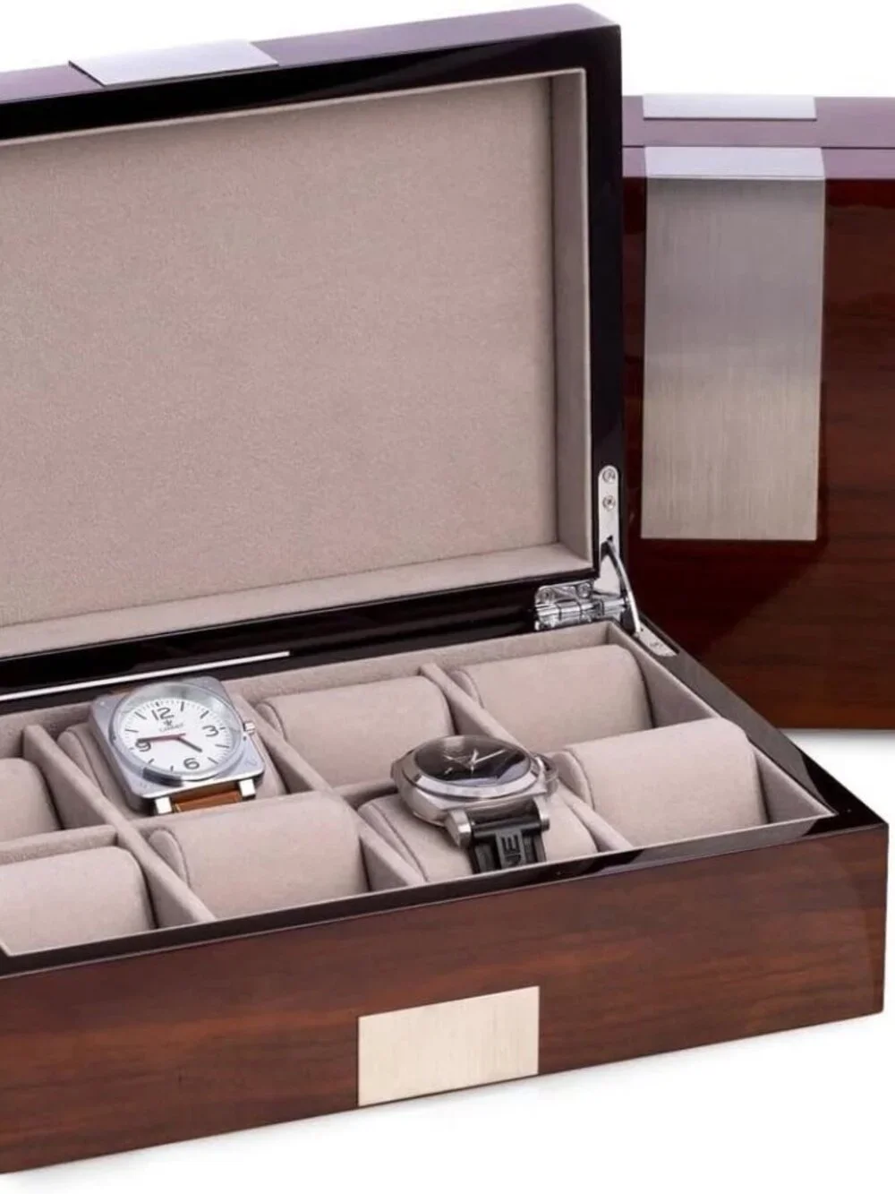 Bey-Berk Lacquered Walnut 8 Slot Watch Box Solid Wood Display Case